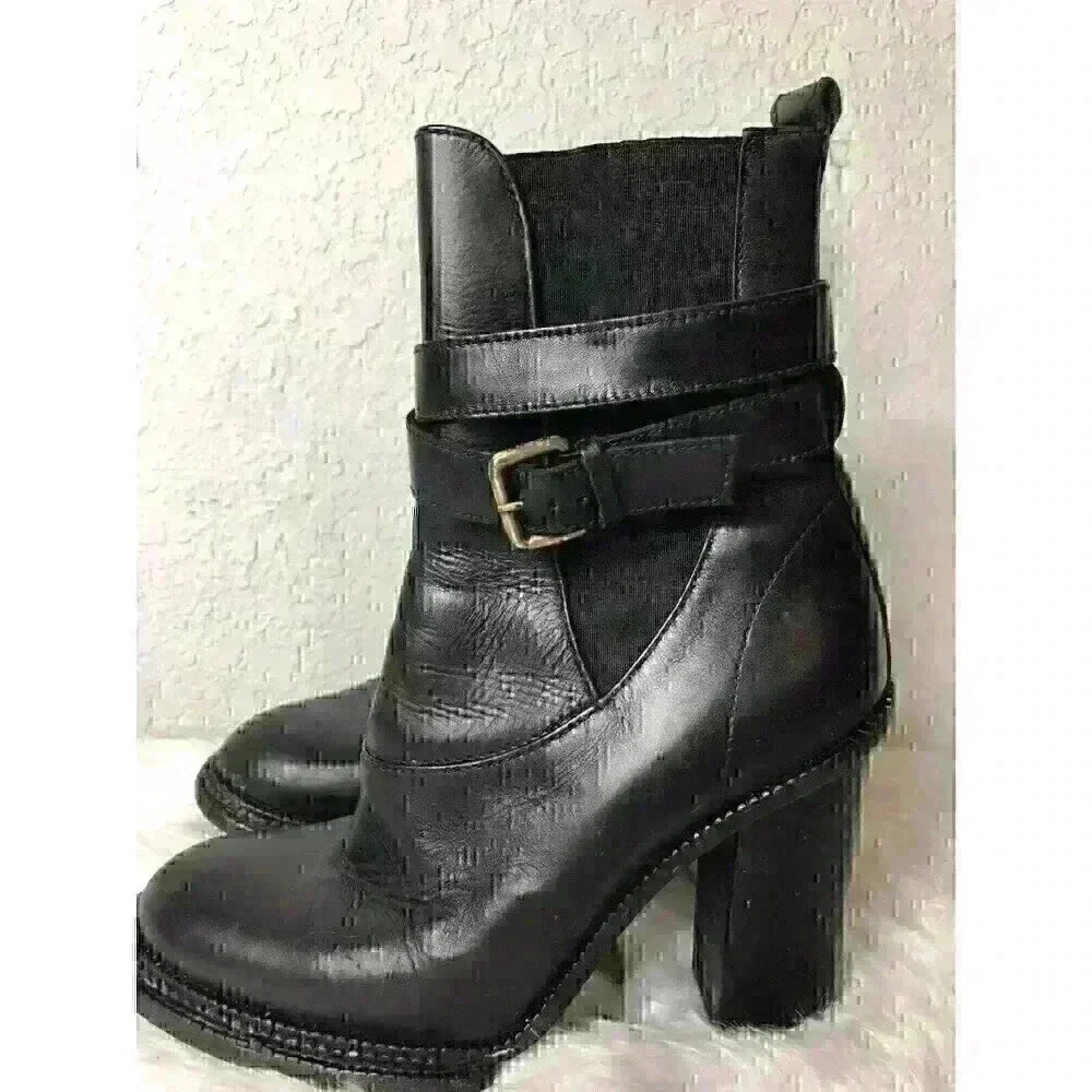 Derek Lam Womens Size 6.5 37 Black Leather Chelsea Ankle Heeled Boots